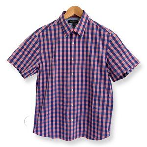 Banana Republic Men’s Button Up Shirt Medium Tailored Slim Fit Plaid Pink Blue
